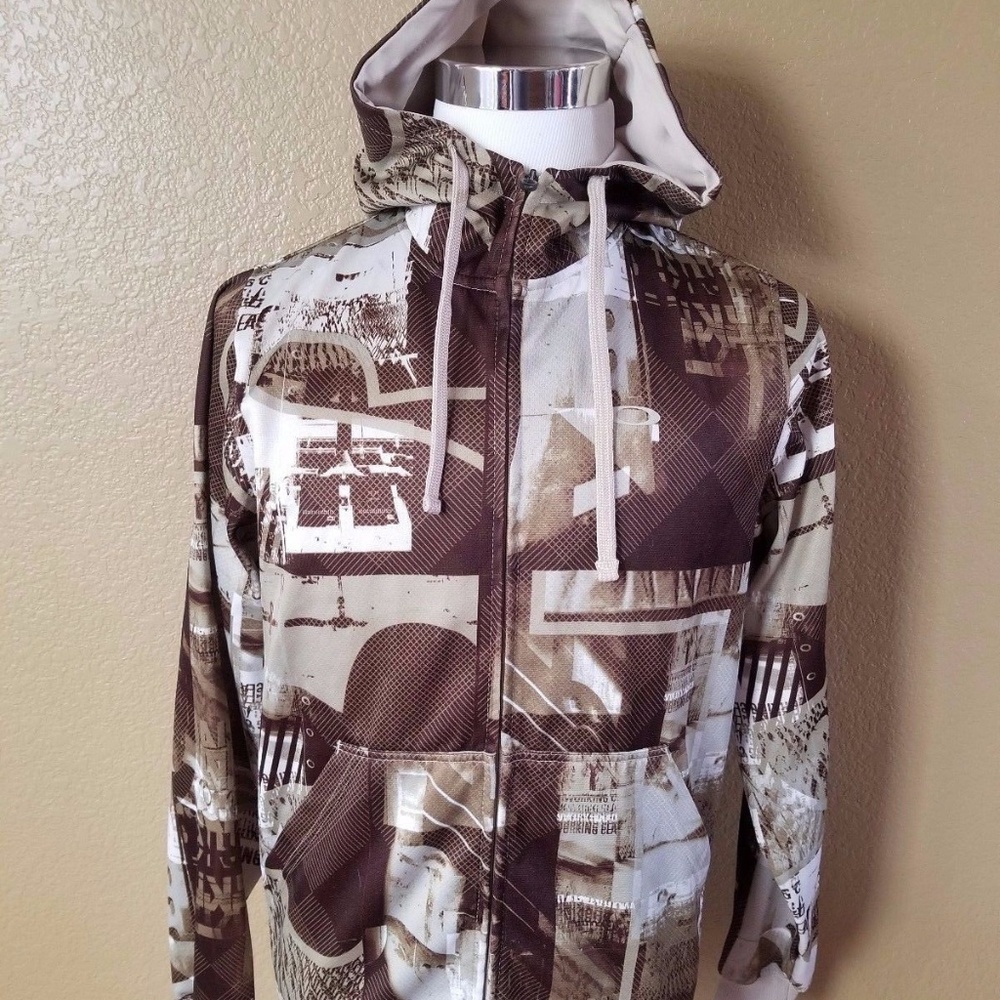 Oakley Green Brown Full Zip Hoodie Sweatshirt M